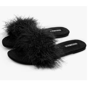 BCTEX COLL size 6 Open Toe Slippers sexy Feather Slides Fluffy Fur Victoria